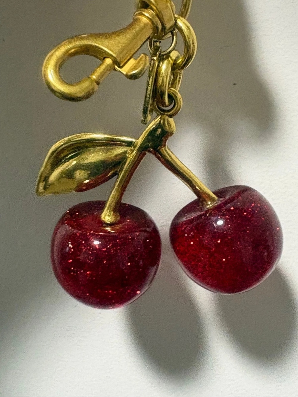 COACH Gold Cherry Keychain with Glitter Red Cherries - Picture 9 of 10